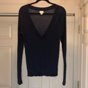 Navy Blue Long Sleeve V Neck